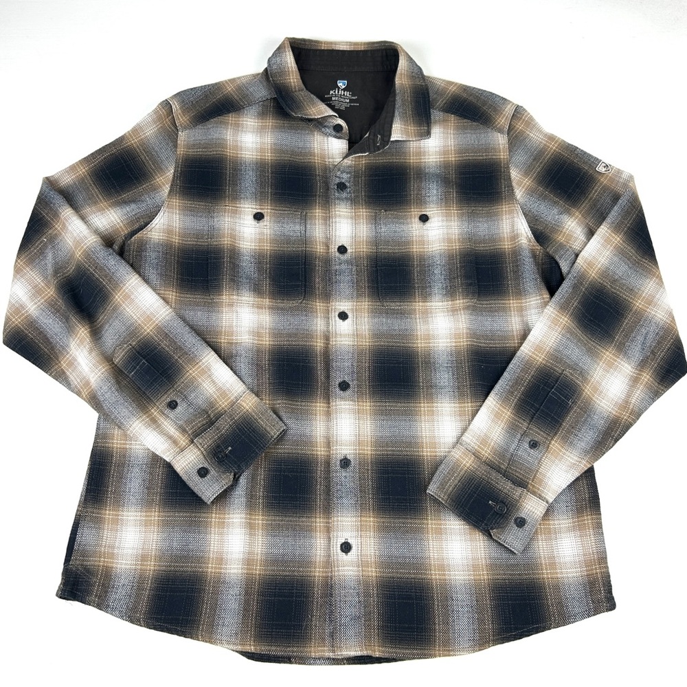 Kuhl flannel Button Up plaid Cotton Blend shirt Size Medium Style #7373 Brown
